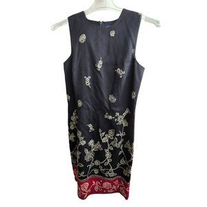 Ann Taylor Dress Black Sleeveless Floral Embroider Size 8 Silk NEEDS TLC Jj3681